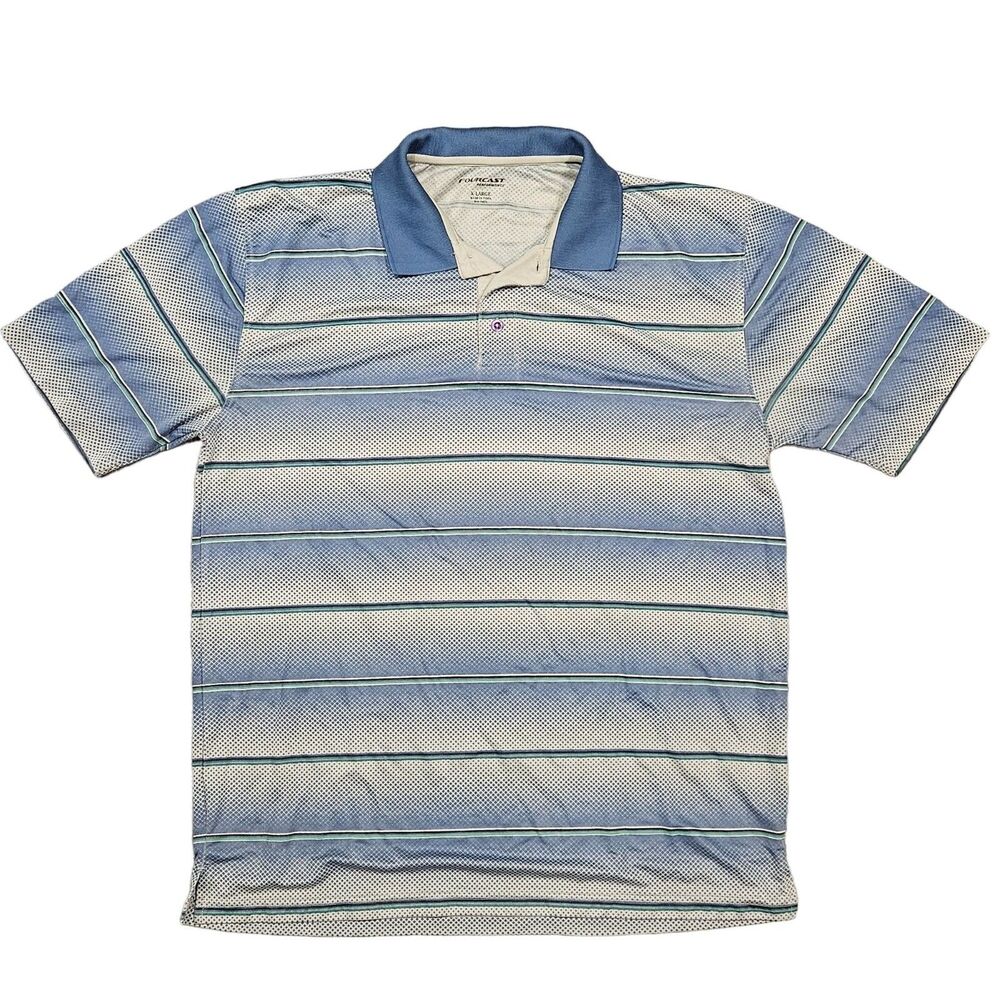 Fourcast Performance Men's Short Sleeve Striped Polo Shirt Size XL Blue